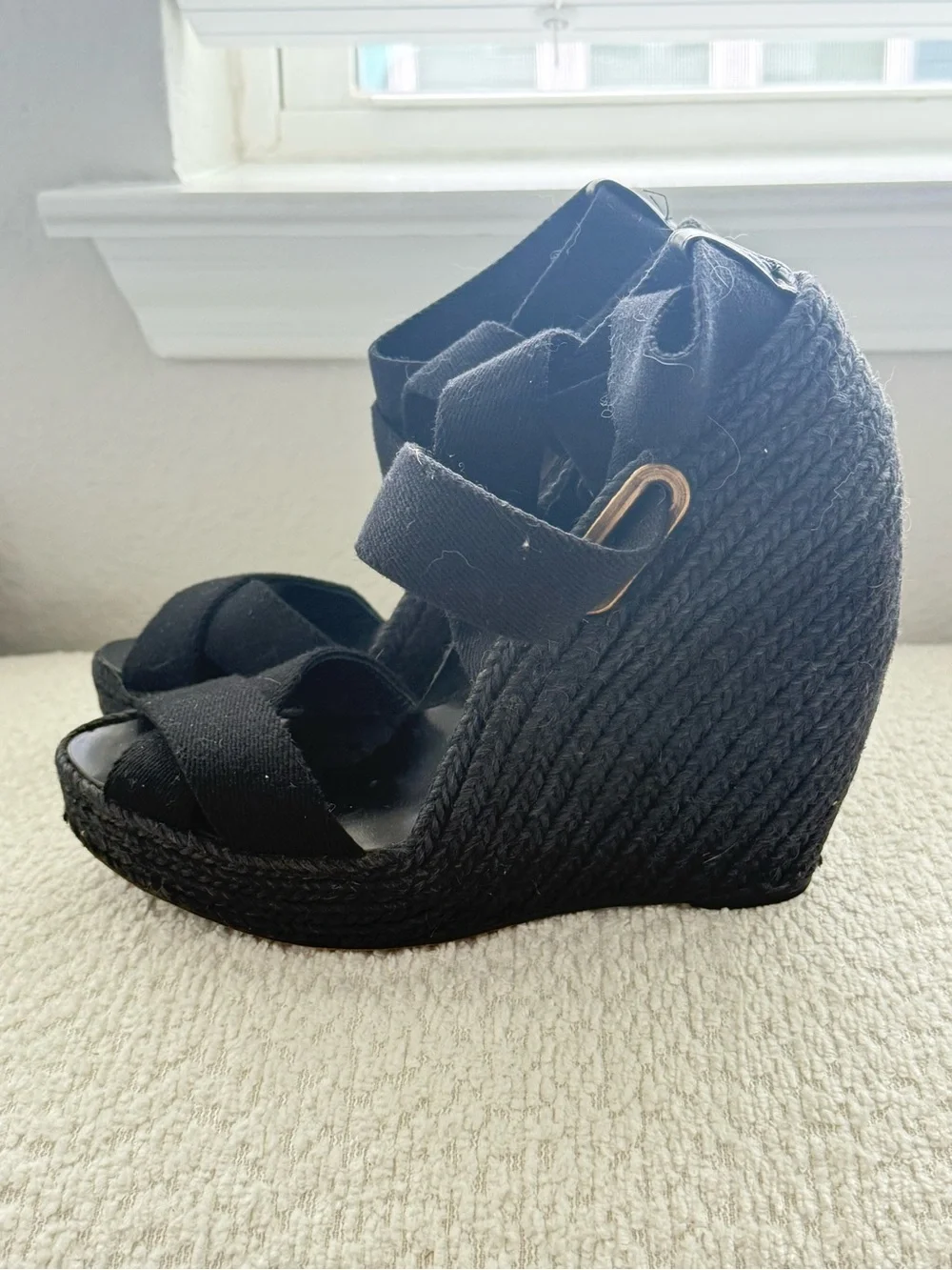 Jean-Michel cazabat espadrille wedge heels navy, size 37 (6.5)